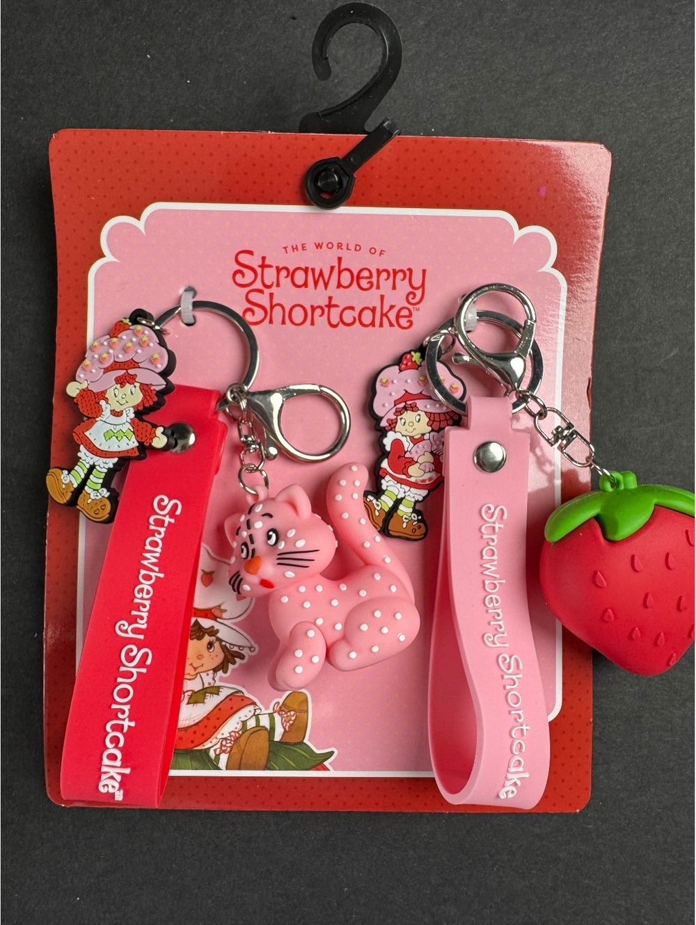 Strawberry Shortcake Themed Keychain Set with Cat and Strawberry Charms